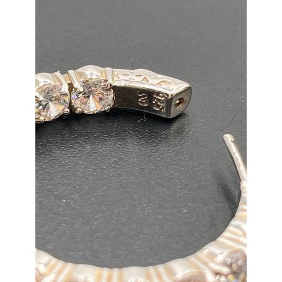 SD Signed Sterling Silver CZ In & Out Huggie Hinged Hoop Round Earrings - Picture 9 of 14